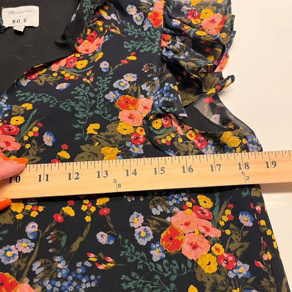 Madewell x No. 6 Black Floral Silk Ruffle Mini Dress Size 4 - Picture 9 of 10